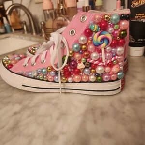 Converse Pink Bejeweled High Top Sneakers